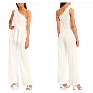 CARLOS ONE SHOULDER TIE WAIST SLEEVELESS WIDE LEG JUMPSUIT